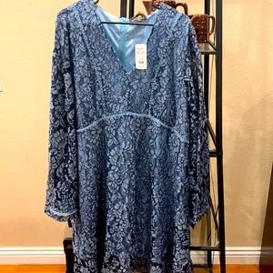 BNWT Blue Lace Dress with Long Bell Sleeves